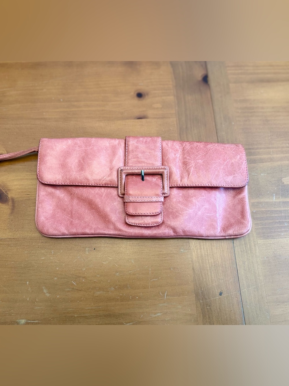 hobo international Audrey Rose Pink Leather Wristlet Clutch Buckle Handbag Chic